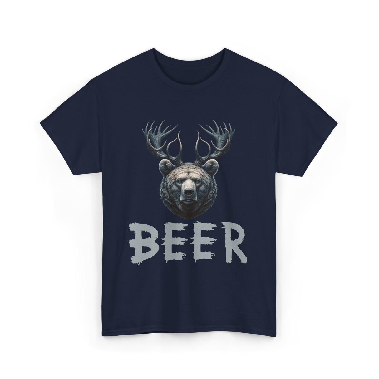 Beer Bear Grizzly Antlers T-Shirt - Navy