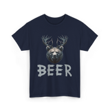 Beer Bear Grizzly Antlers T-Shirt - Navy