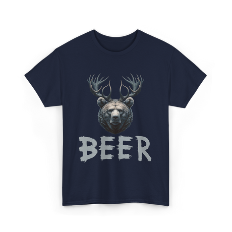 Beer Bear Grizzly Antlers T-Shirt - Navy