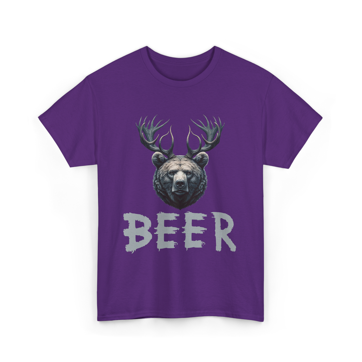 Beer Bear Grizzly Antlers T-Shirt - Purple