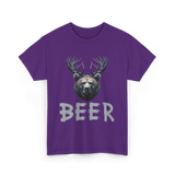 Beer Bear Grizzly Antlers T-Shirt - Purple