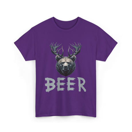 Beer Bear Grizzly Antlers T-Shirt - Purple