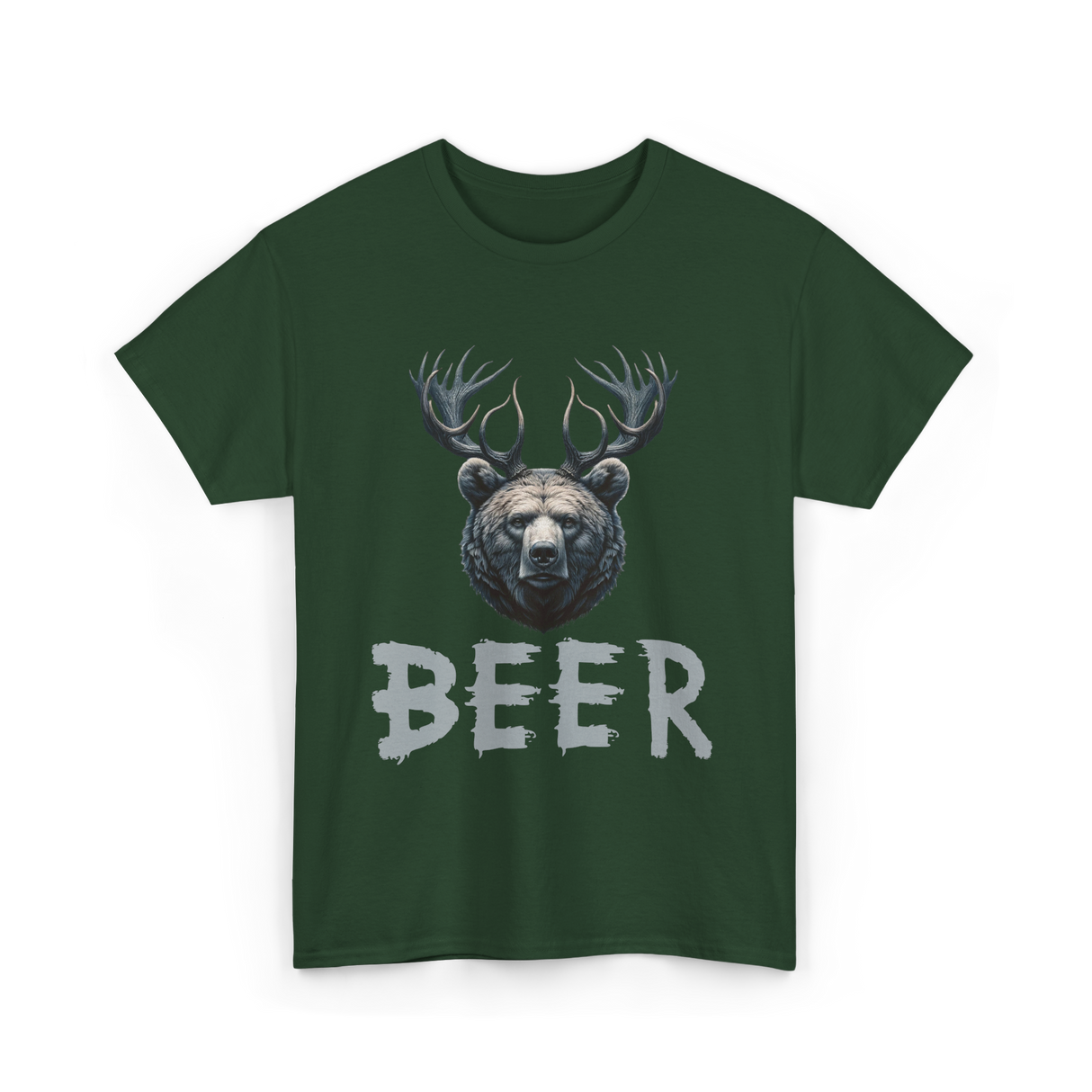 Beer Bear Grizzly Antlers T-Shirt - Forest Green