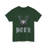 Beer Bear Grizzly Antlers T-Shirt - Forest Green