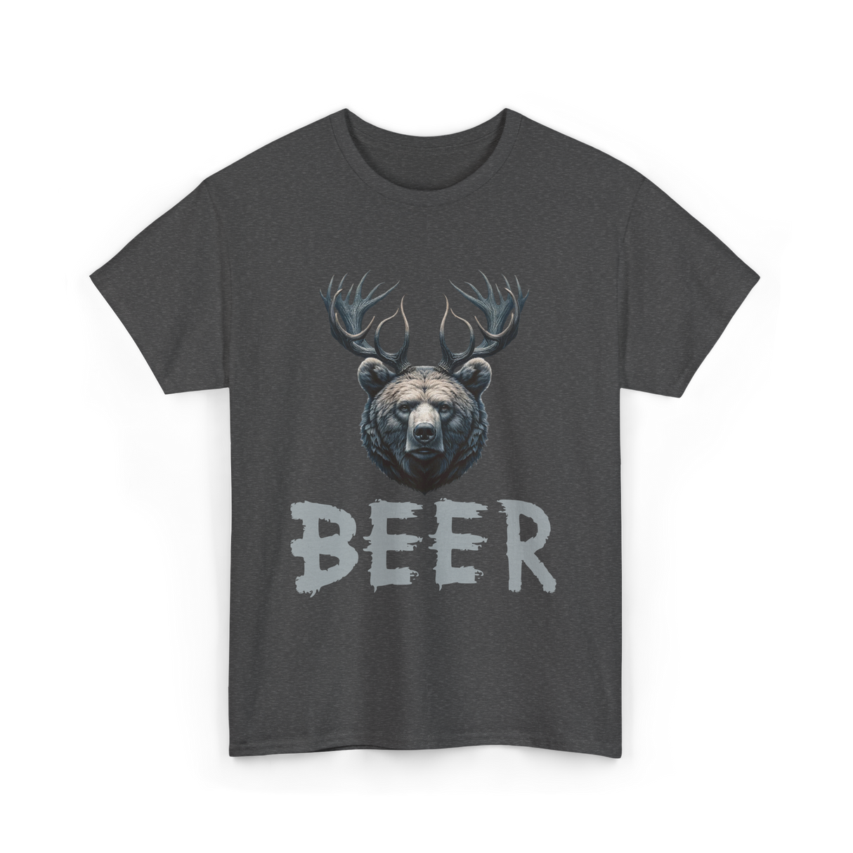 Beer Bear Grizzly Antlers T-Shirt - Dark Heather