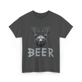 Beer Bear Grizzly Antlers T-Shirt - Dark Heather