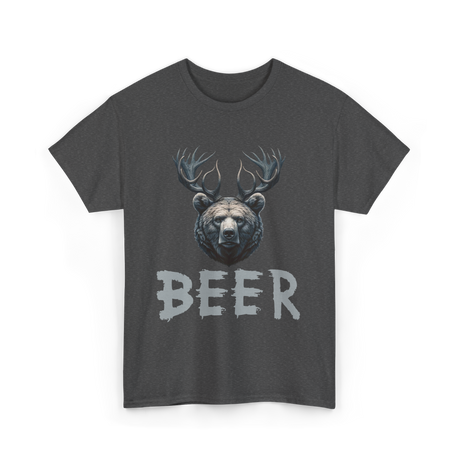 Beer Bear Grizzly Antlers T-Shirt - Dark Heather