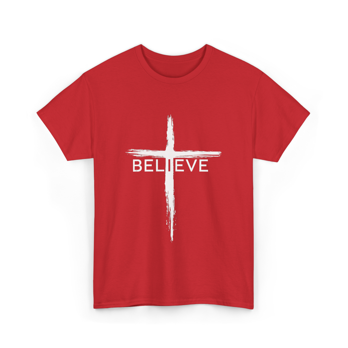 Believe Christian Cross Faith T-Shirt - Red