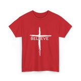 Believe Christian Cross Faith T-Shirt - Red