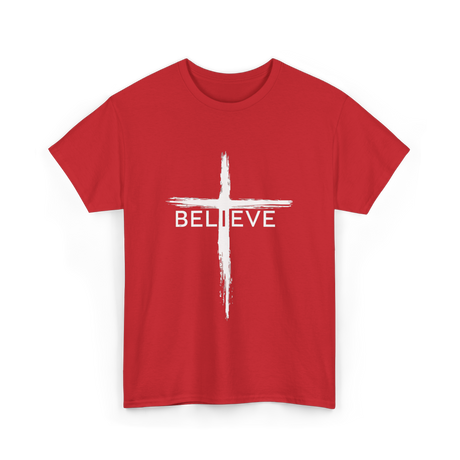 Believe Christian Cross Faith T-Shirt - Red