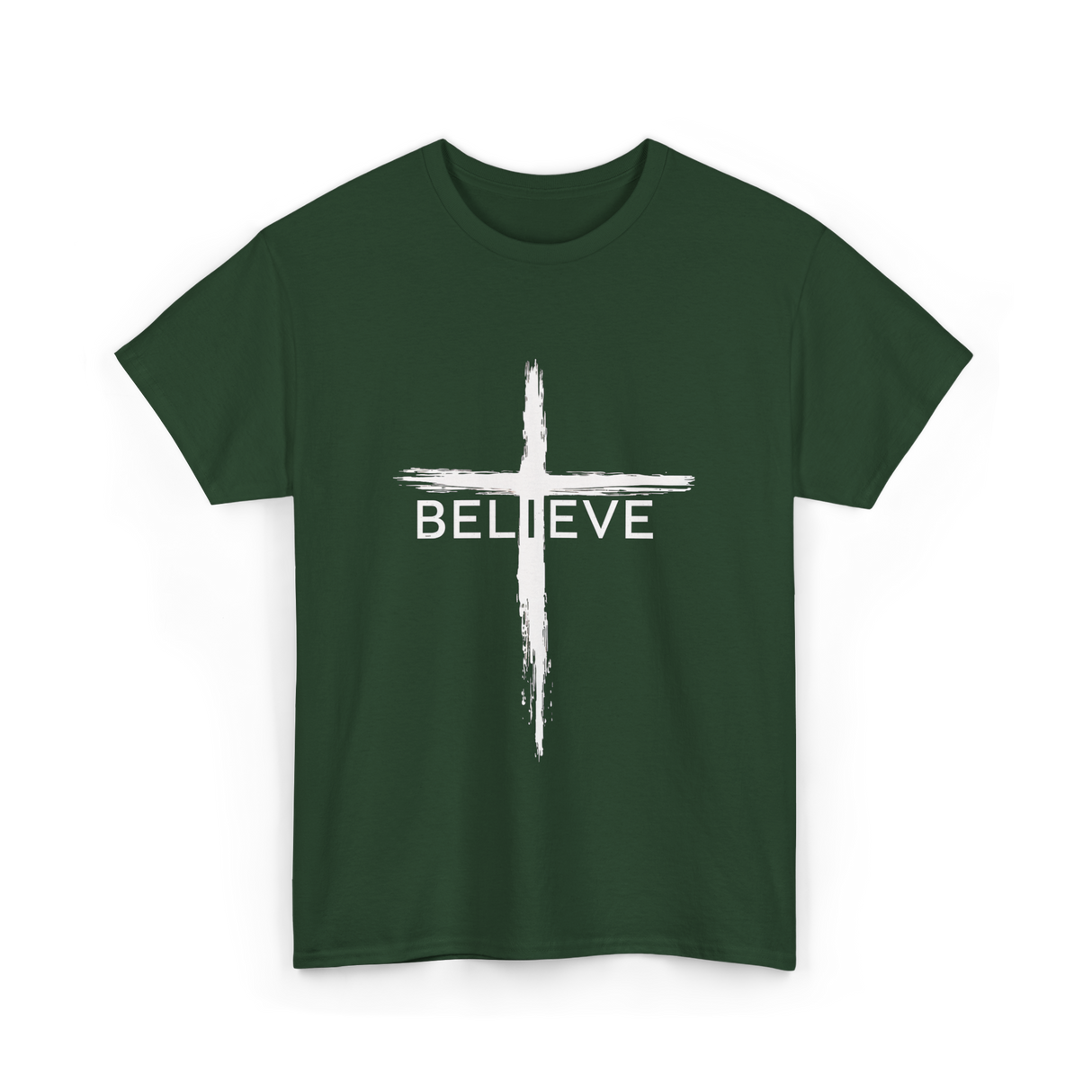 Believe Christian Cross Faith T-Shirt - Forest Green