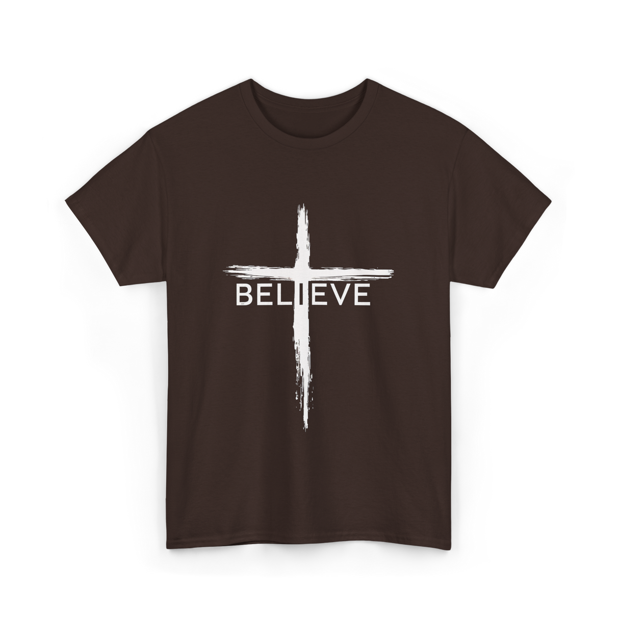 Believe Christian Cross Faith T-Shirt - Dark Chocolate