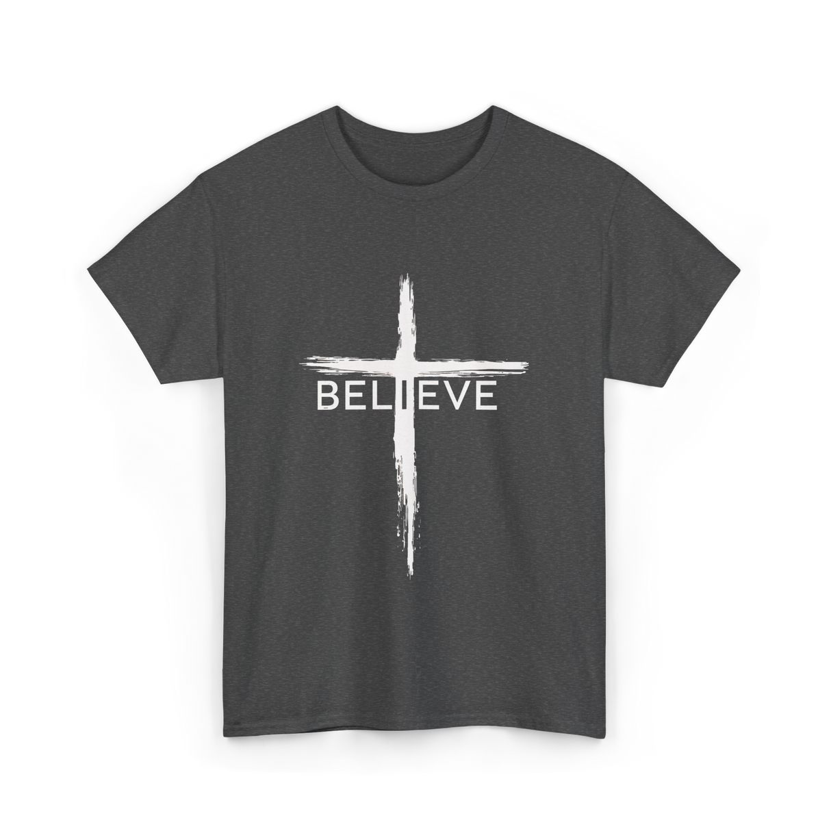 Believe Christian Cross Faith T-Shirt - Dark Heather