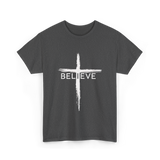 Believe Christian Cross Faith T-Shirt - Dark Heather