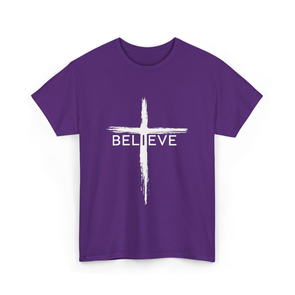 Believe Christian Cross Faith T-Shirt - Purple