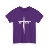 Believe Christian Cross Faith T-Shirt - Purple