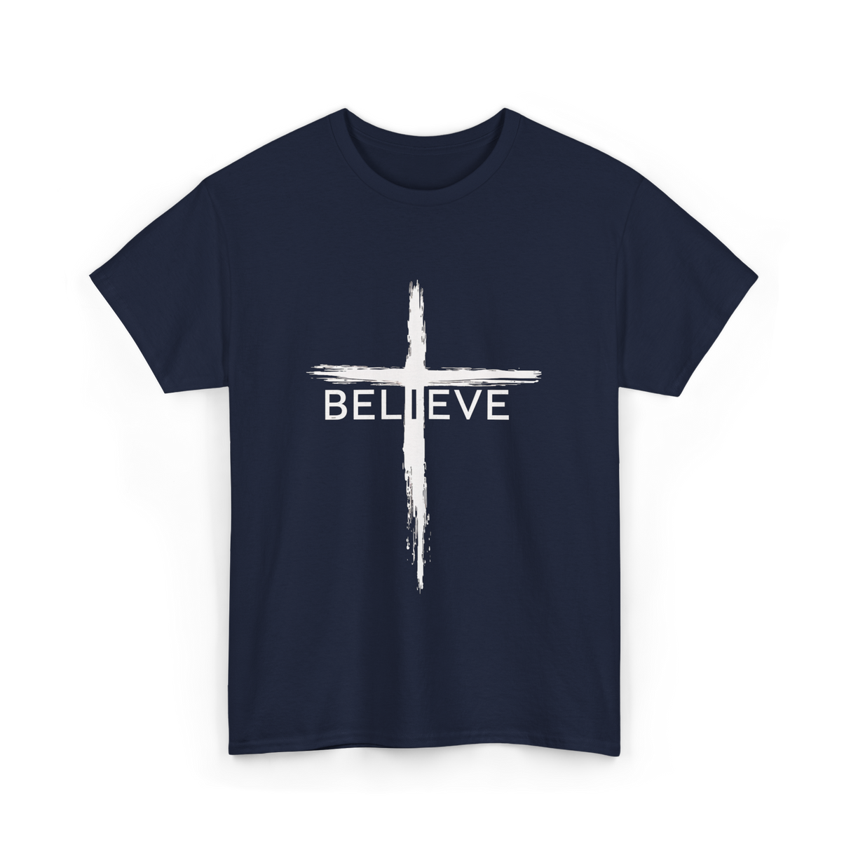 Believe Christian Cross Faith T-Shirt - Navy