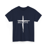 Believe Christian Cross Faith T-Shirt - Navy