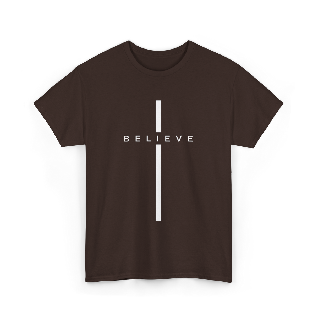 Believe Cross Faith Religion T-Shirt - Dark Chocolate