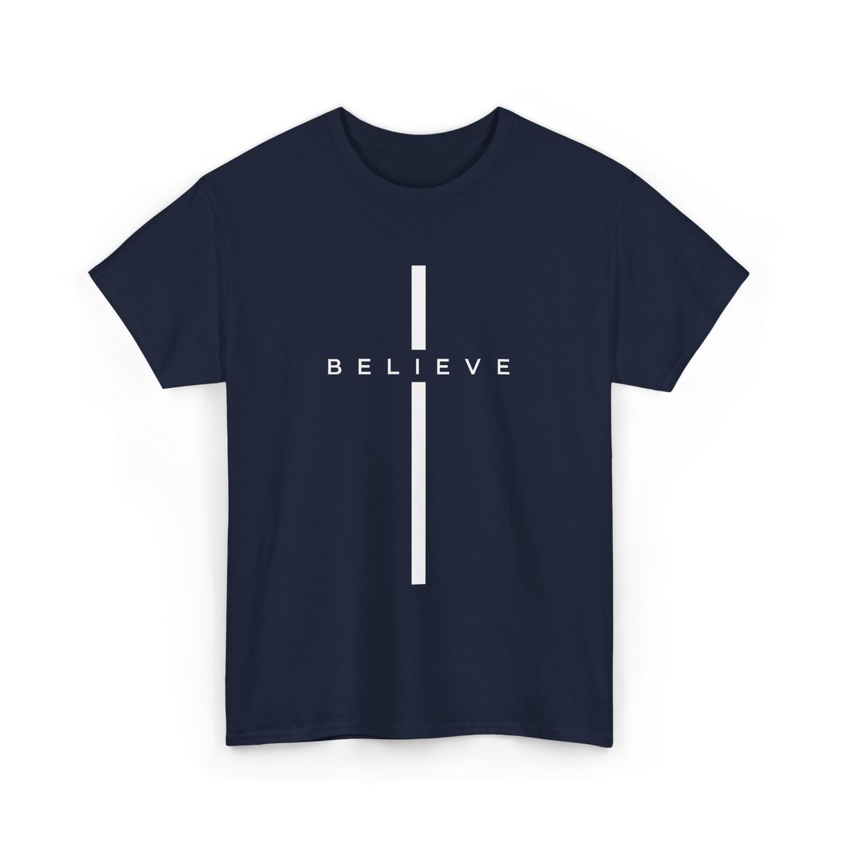 Believe Cross Faith Religion T-Shirt - Navy