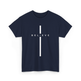 Believe Cross Faith Religion T-Shirt - Navy