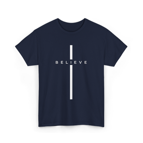 Believe Cross Faith Religion T-Shirt - Navy