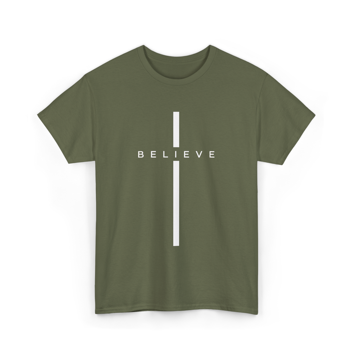 Believe Cross Faith Religion T-Shirt - Military Green