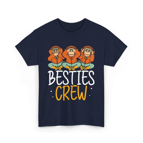 Besties Crew Monkeys Friends T-Shirt - Navy