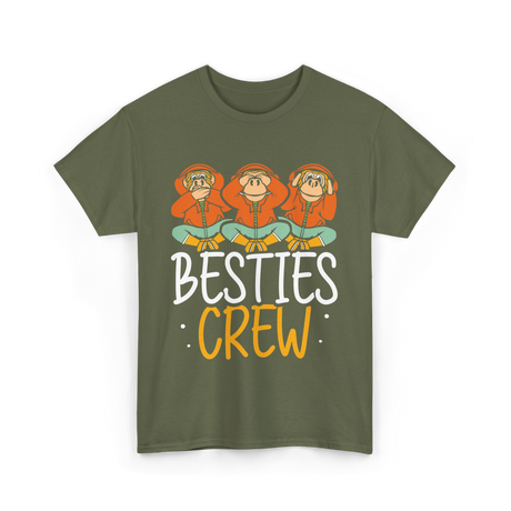 Besties Crew Monkeys Friends T-Shirt - Military Green