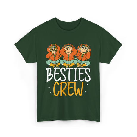 Besties Crew Monkeys Friends T-Shirt - Forest Green