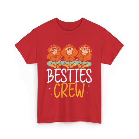 Besties Crew Monkeys Friends T-Shirt - Red