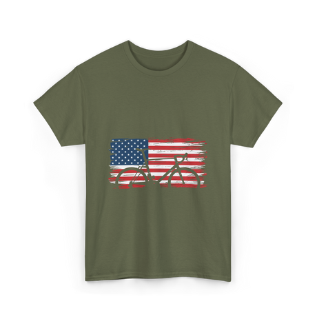 Bicycle American Flag Cycling T-Shirt - Military Green