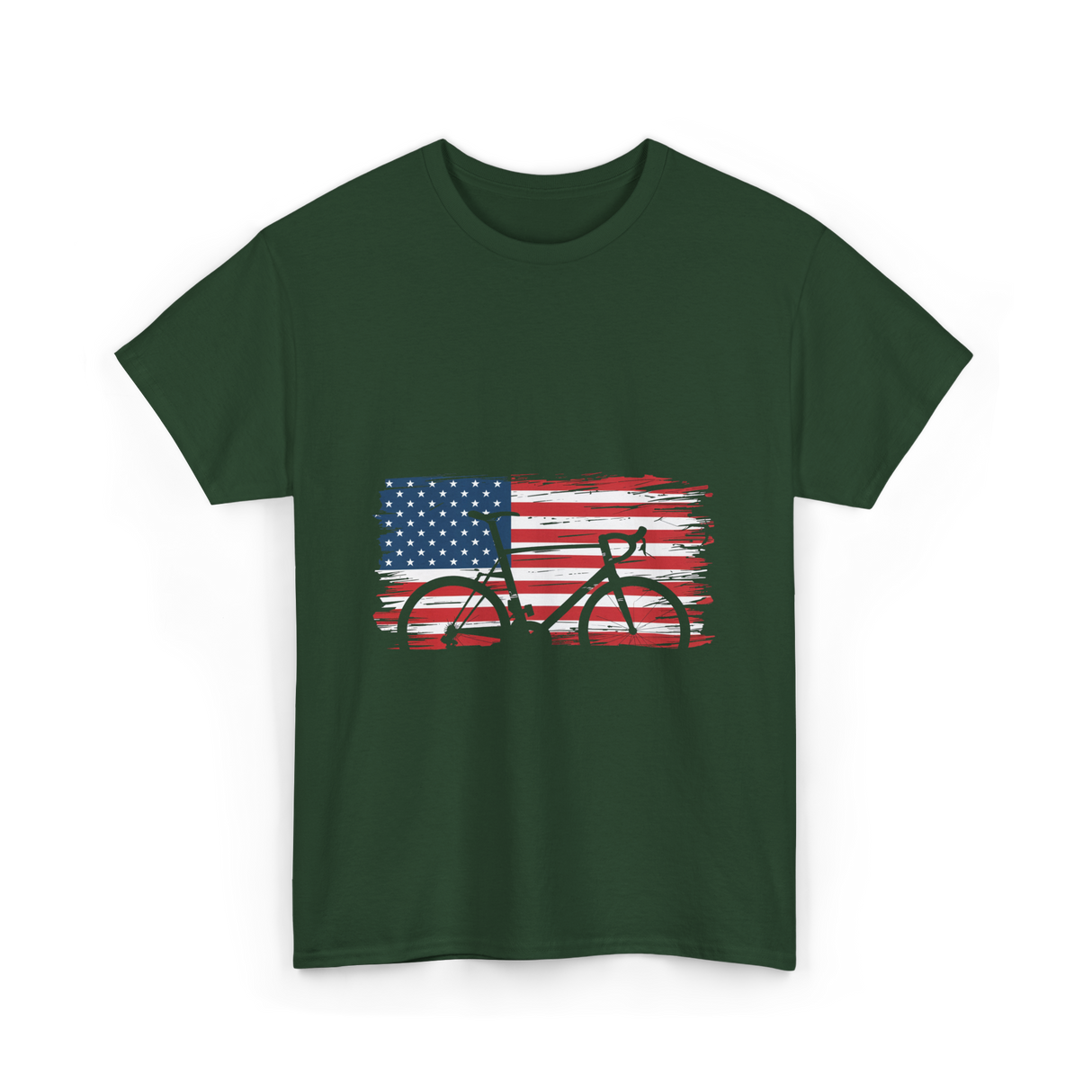 Bicycle American Flag Cycling T-Shirt - Forest Green