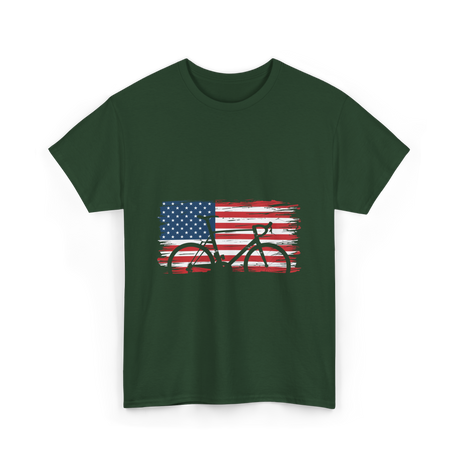 Bicycle American Flag Cycling T-Shirt - Forest Green