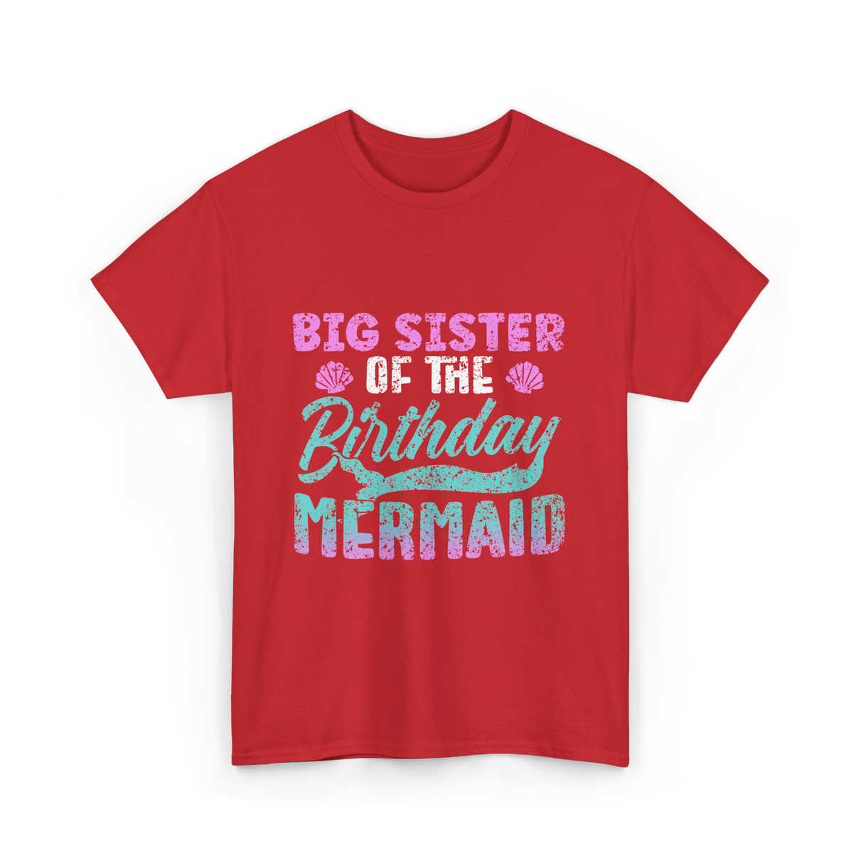 Big Sister Birthday Mermaid Party T-Shirt - Red