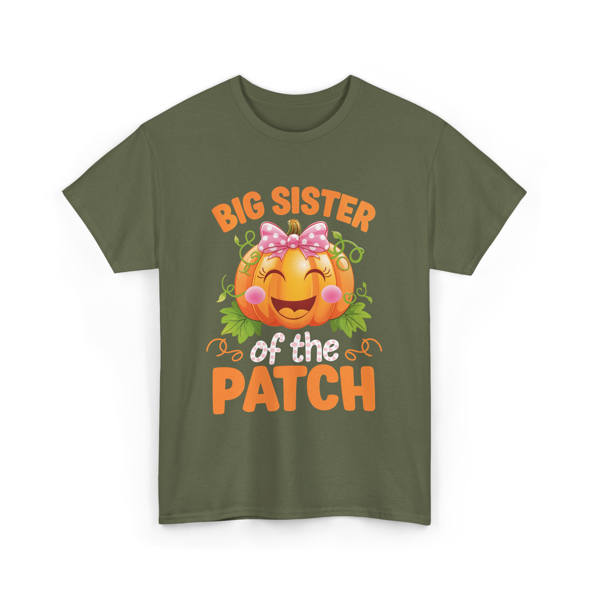 Big Sister of the Patch Pumpkin T-Shirt - Military Green