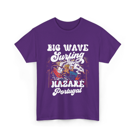 Big Wave Surfing Nazaré Portugal Surfer T-Shirt - Purple