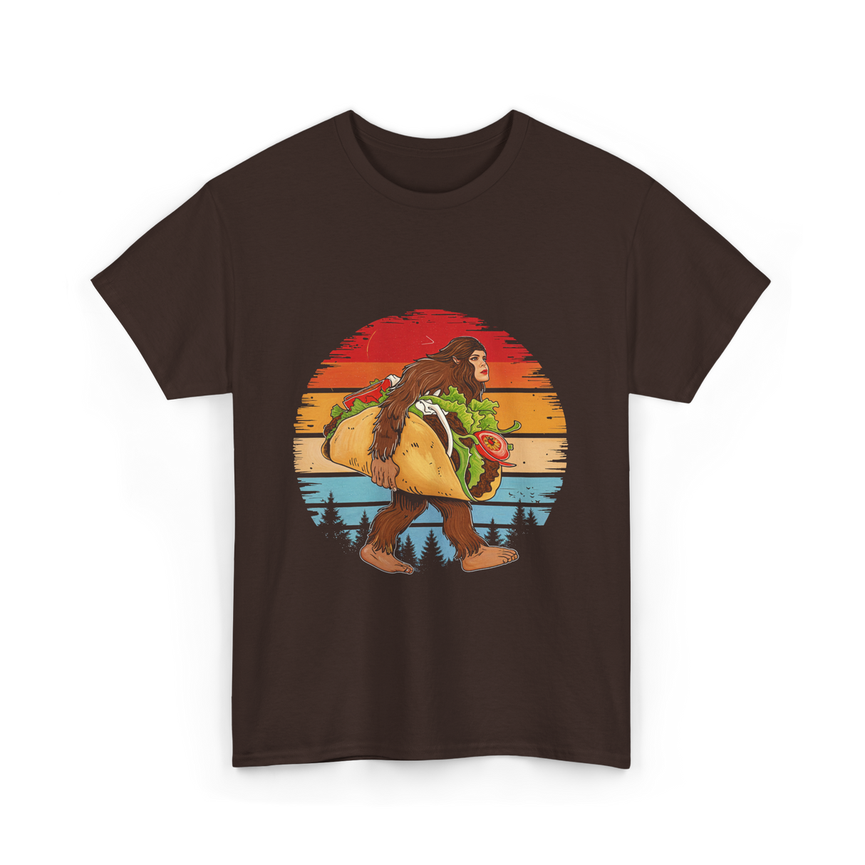 Bigfoot Carrying Taco Sasquatch T-Shirt - Dark Chocolate