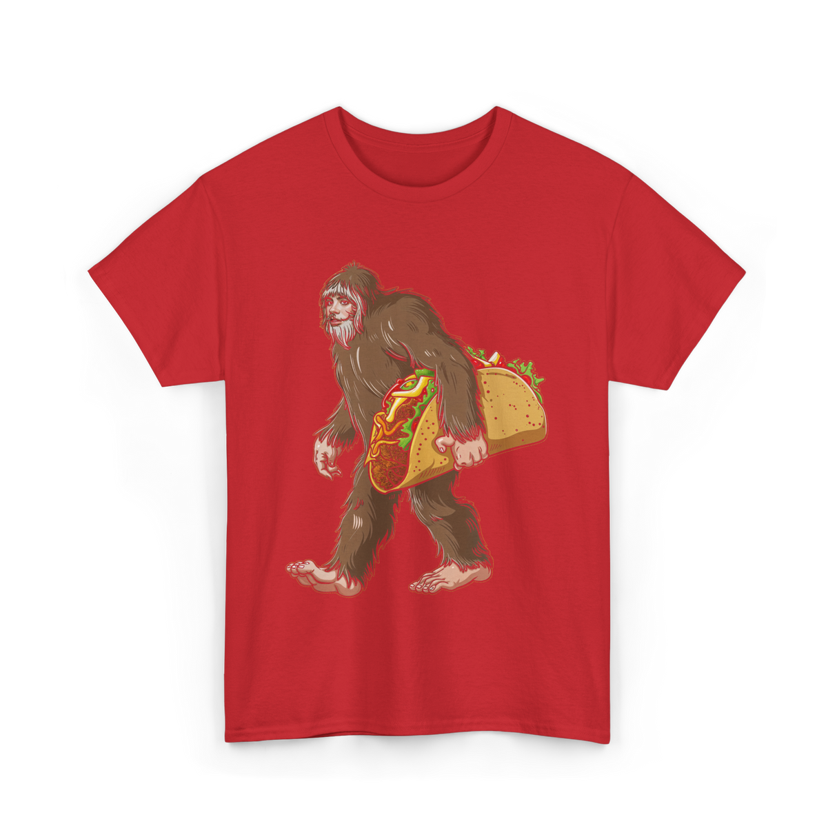 Bigfoot Carrying Taco Sasquatch T-Shirt - Red