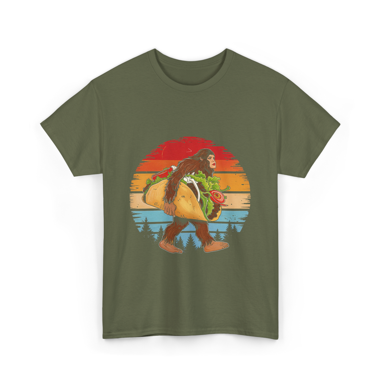 Bigfoot Carrying Taco Sasquatch T-Shirt - Military Green