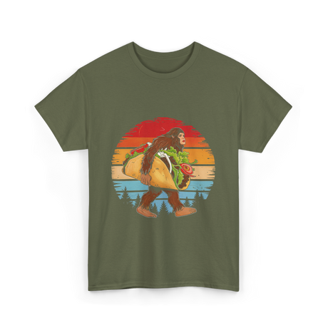 Bigfoot Carrying Taco Sasquatch T-Shirt - Military Green