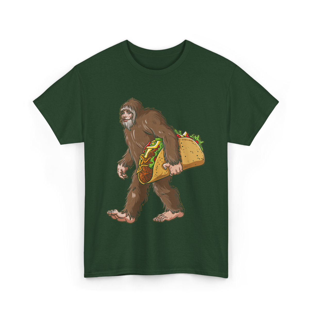 Bigfoot Carrying Taco Sasquatch T-Shirt - Forest Green