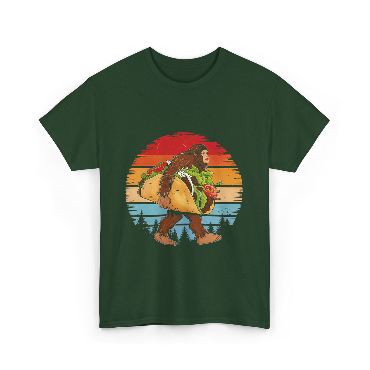 Bigfoot Carrying Taco Sasquatch T-Shirt - Forest Green