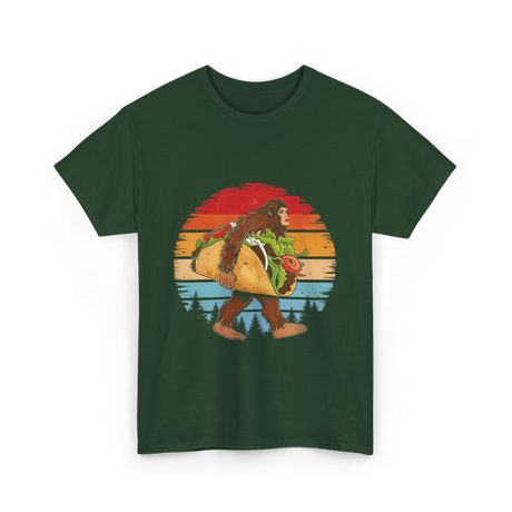 Bigfoot Carrying Taco Sasquatch T-Shirt - Forest Green