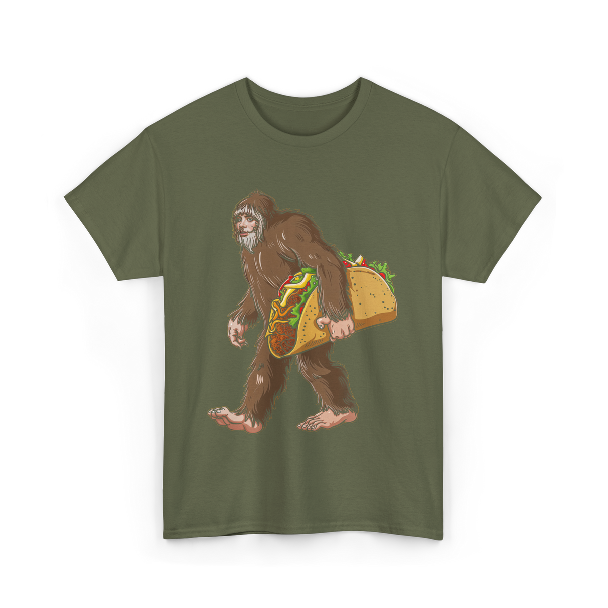 Bigfoot Carrying Taco Sasquatch T-Shirt - Military Green