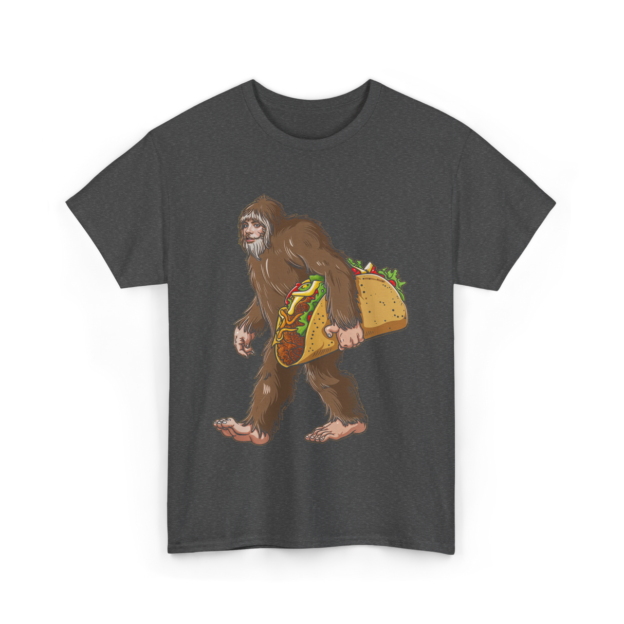 Bigfoot Carrying Taco Sasquatch T-Shirt - Dark Heather