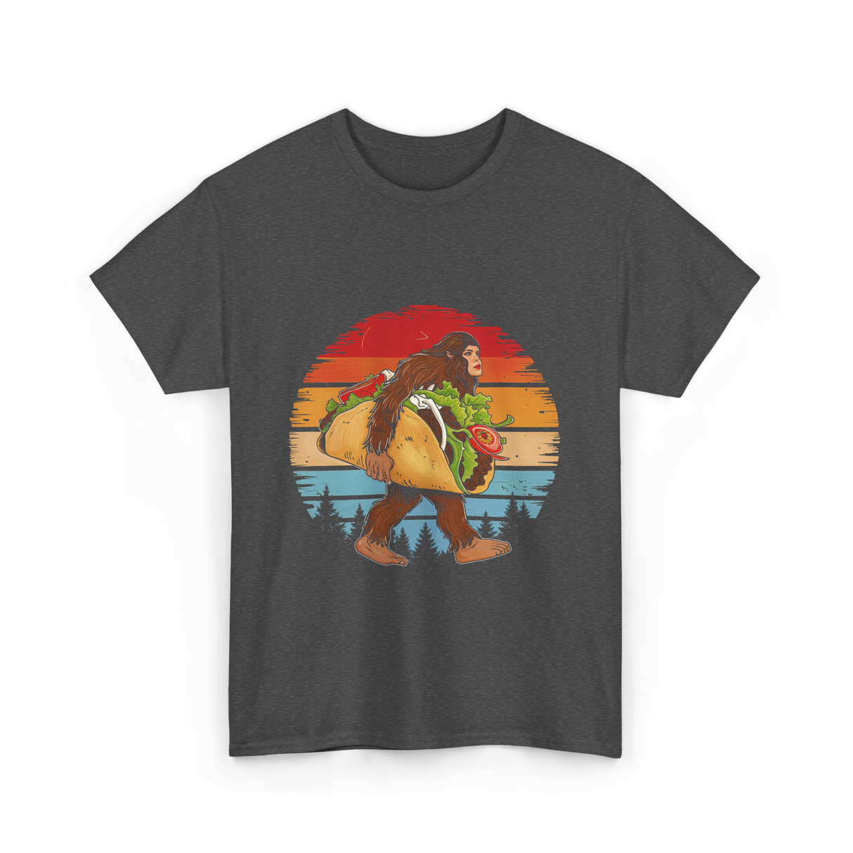 Bigfoot Carrying Taco Sasquatch T-Shirt - Dark Heather