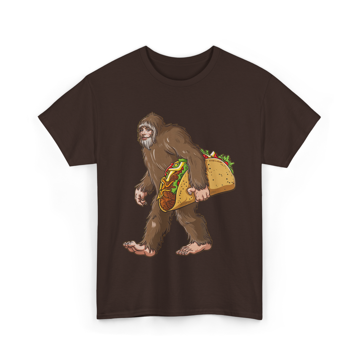 Bigfoot Carrying Taco Sasquatch T-Shirt - Dark Chocolate