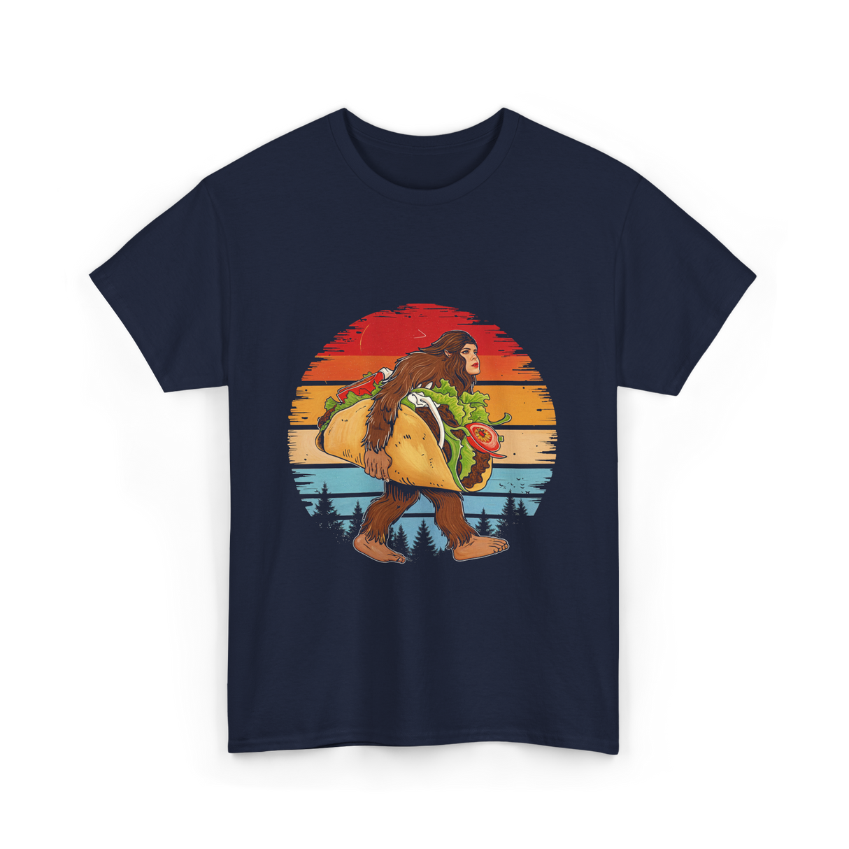 Bigfoot Carrying Taco Sasquatch T-Shirt - Navy