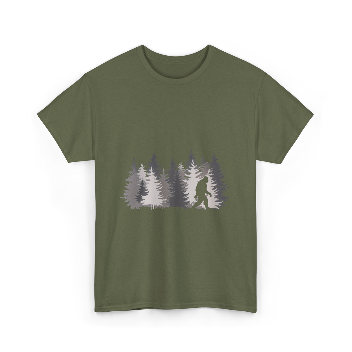 Bigfoot in the Forest Sasquatch T-Shirt - Military Green